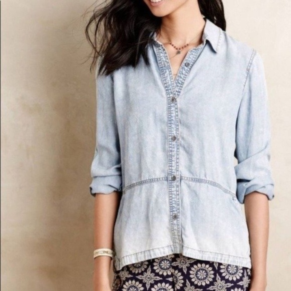 Anthropologie Holding Horses Distress Denim Shirt